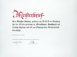 Meisterbrief - Günther Hüttner